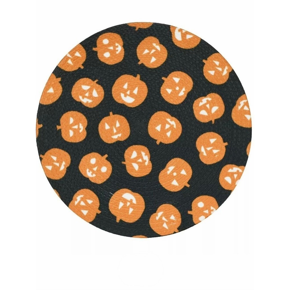 Kohl's Halloween Pumpkin Round Braided Placemats Set Of 2 Black And Orange